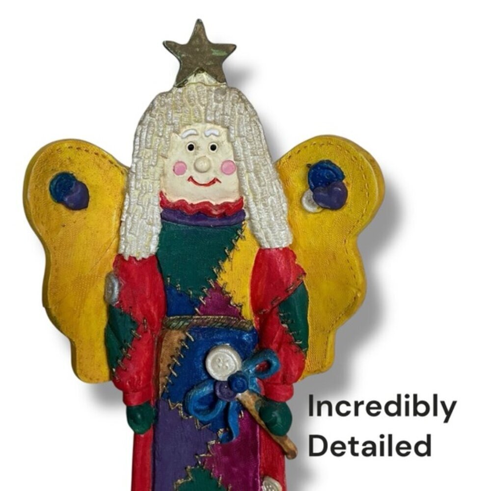 Folk Art Christmas Angel Figurine Star Hand Crafted Polymer Clay Vintage 1990 - Picture 3 of 16